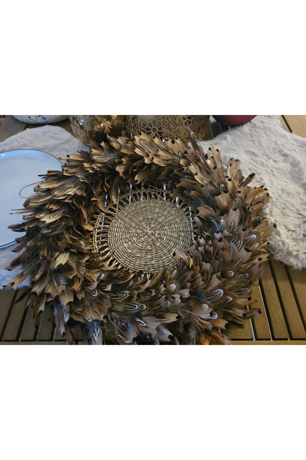 Federkranz; Durchmesser: ca. 49 cm ; Hahn /Fasan; Braun