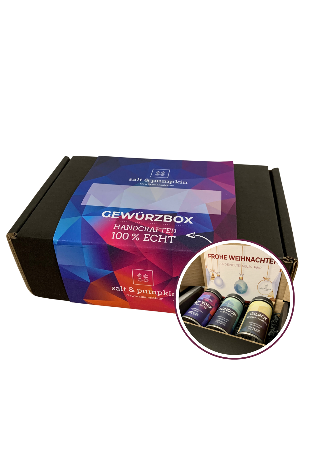 Gewürzbox (Wunschbox); Geschenkbox mit 3 Gewürzmischungen in Dosen