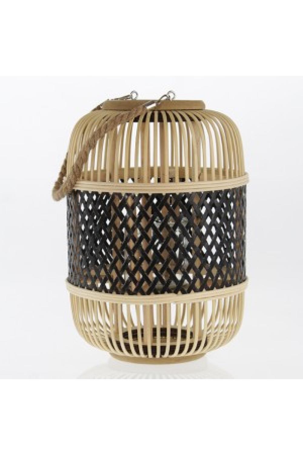 Rattan-Laterne mit Metalldekor;  27 X 27 X 38 cm, Schwarz / Natur