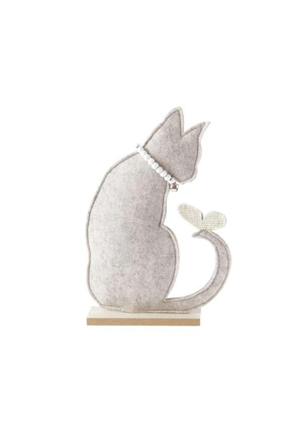 Filz-Katze mit Kette sitzend 17 x 4 x 34 cm, Beige