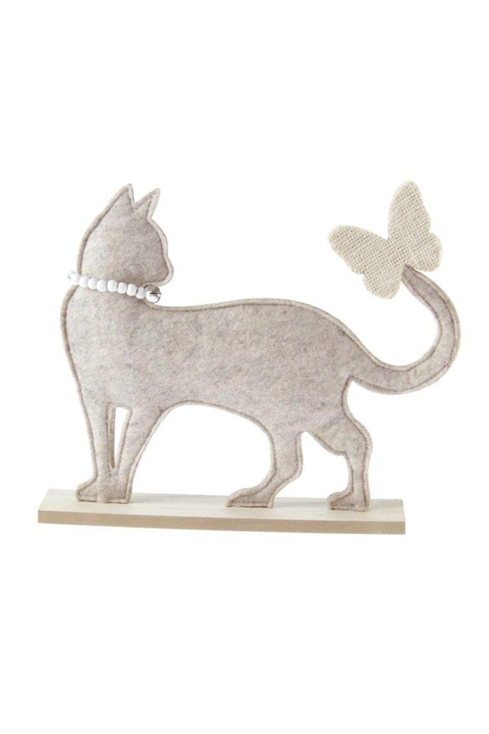 Filz-Katze mit Kette  spielend 21 x 4 x 23 cm; Beige