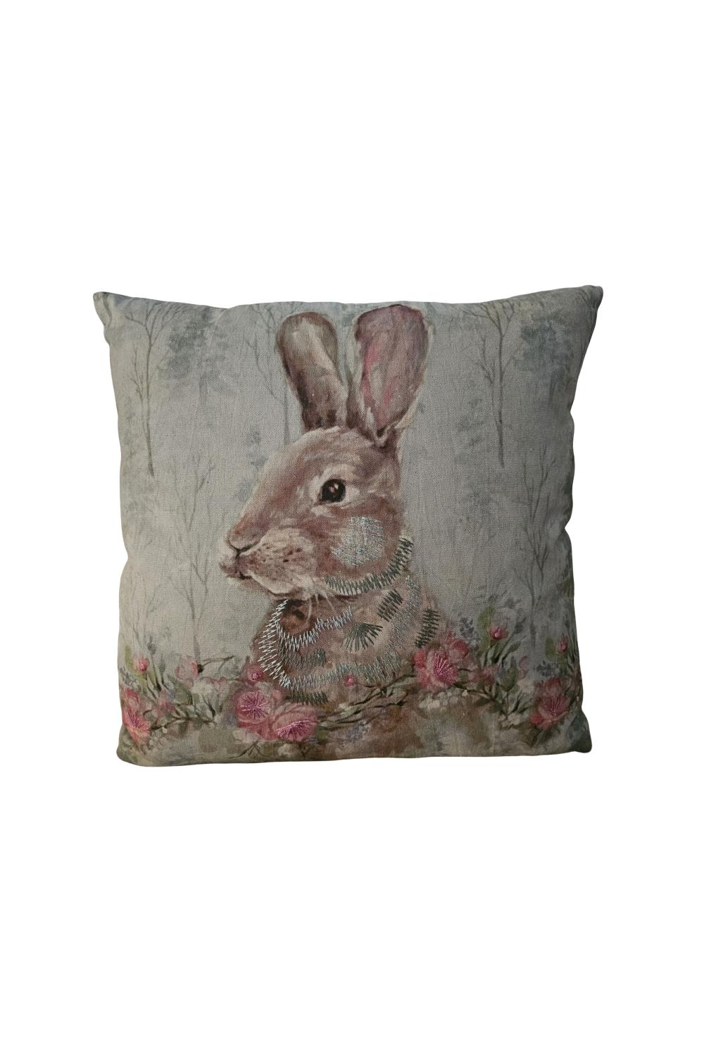 Kissen Hase 3 D bestickt ca. 45 x 45 cm, Hellgrün/ Rosa
