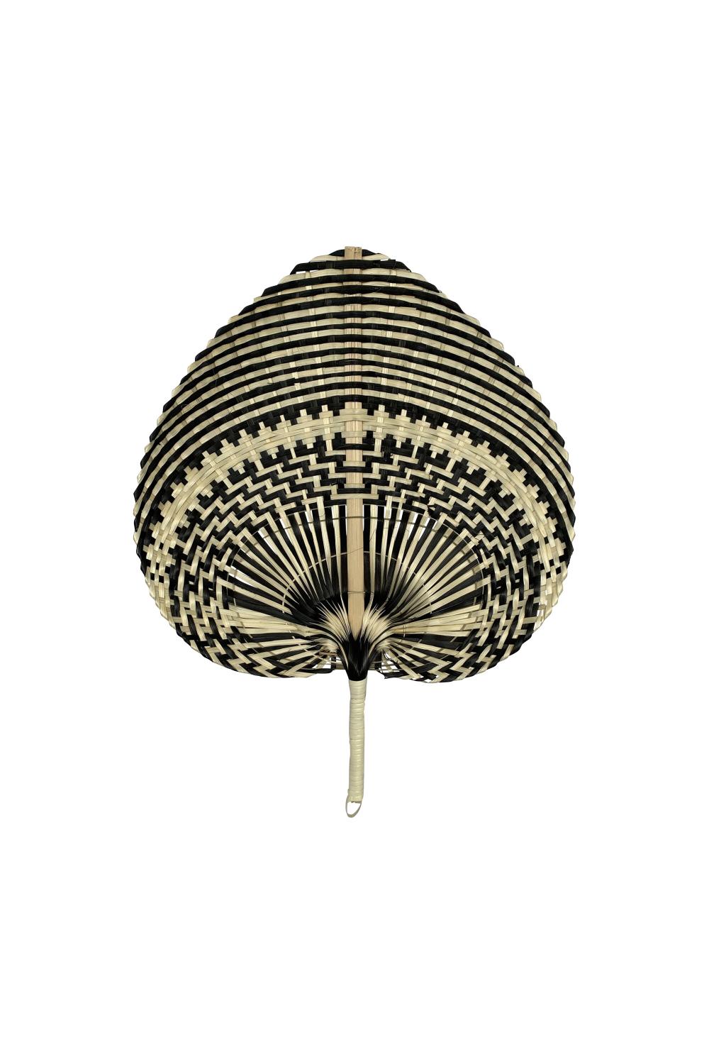 Fächer aus Bambus; Ventilator; Streifen schwarz/Natur; 40 cm