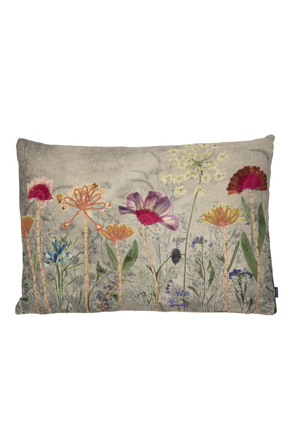 Kissen; Baumwolle; Motiv: Wilde Blumen Cosmea; bestickt; : 40 x 60 cm