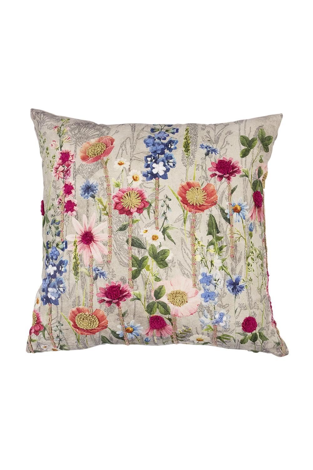 Kissen; Baumwolle; Motiv: Wilde Blumen Poppy; bestickt; : 60 x 60 cm