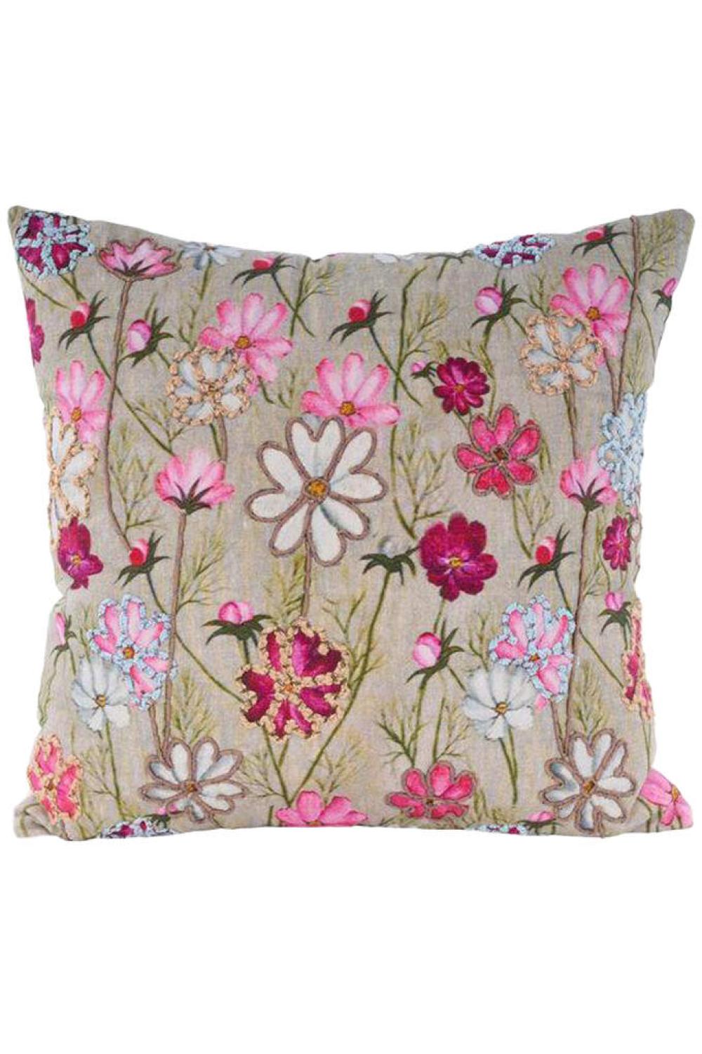 Kissen; Baumwolle; Motiv: Blumenkissen; bestickt; : 60 x 60 cm 