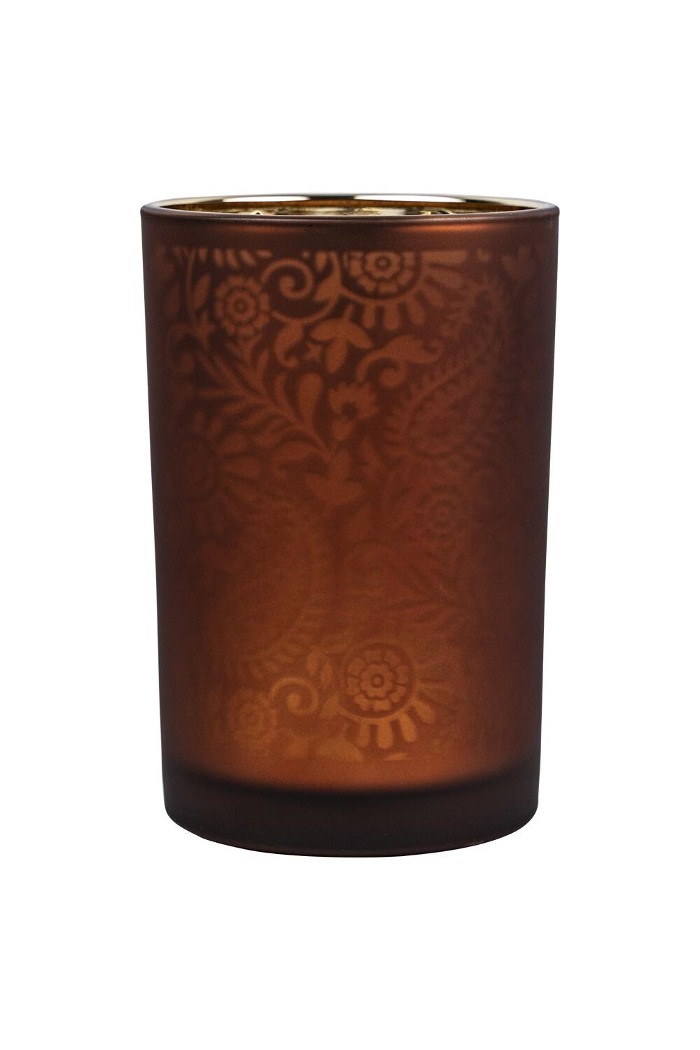 Windlicht aus Glas, Motiv: Paisley; 18 cm; Orange