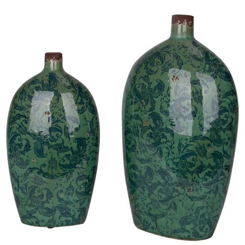 Vase flach Bita Keramik mit floralem Muster; Höhe: ca. 17 cm