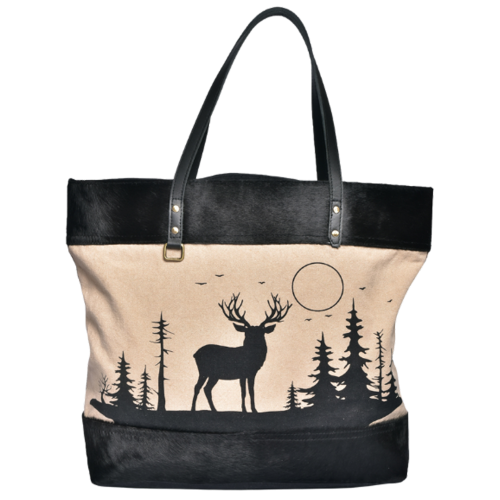 Shopper: Hirsch mit schwarzem Leder:;45 cm