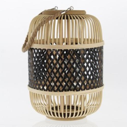 Rattan-Laterne mit Metalldekor;  27 X 27 X 38 cm, Schwarz / Natur