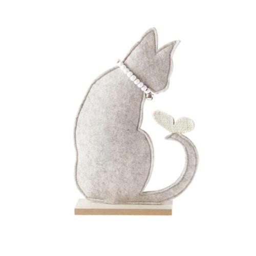 Filz-Katze mit Kette sitzend 17 x 4 x 34 cm, Beige