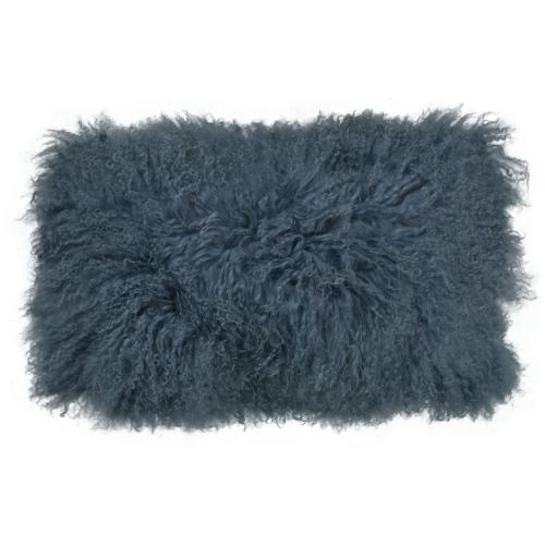 Tibet Schaffell Kissen; 30 x 50 cm; Farbe: Altblau