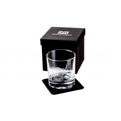 JUST SLATE Trinkglas mit Gravur und Untersetzer aus Naturschiefer