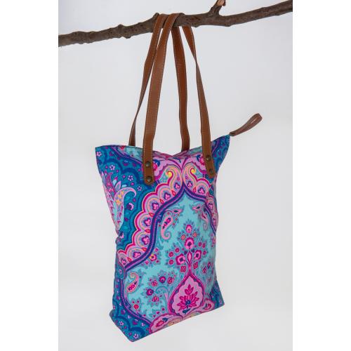 Canvas Bag; Motiv: Flower; Farbe: Blau / Pink / Gelb / Türkies; ca. 42, 5 x 47 x  10,5 cm