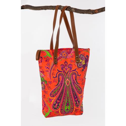 Canvas Bag; Motiv: Paisley: Orange / Grün: ca. 34,5 x 41,5 cm