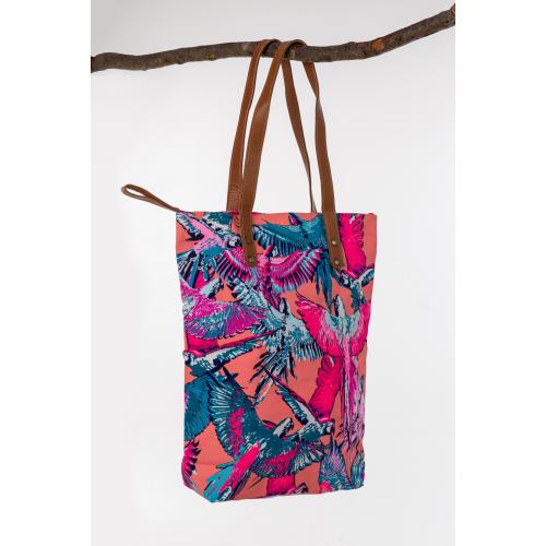 Canvas Bag; Motiv: Kakadu: Farbe: Orange / Türkies; ca. 34,5 x 41,5 cm