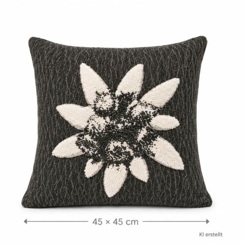 Kissen; Motiv Edelweiss; 45 x 45 cm; Farbe Anthrazit
