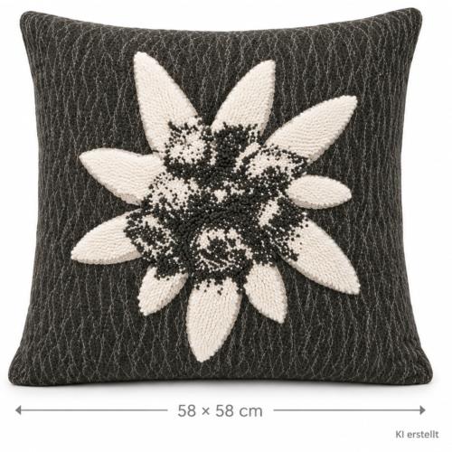 Kissen; Motiv Edelweiss; ca. 58 x 58  cm; Farbe Anthrazit