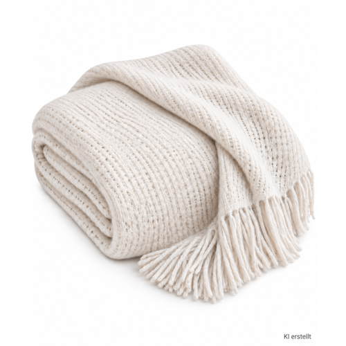 Plaid mit Fransen; ca. 120 cm x 210 cm; Creme