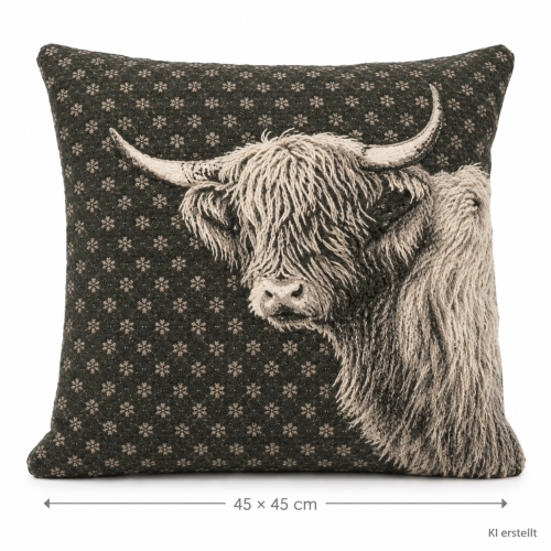 Kissen; Motiv Büffel; 45 x 45 cm; Farbe Anthrazit