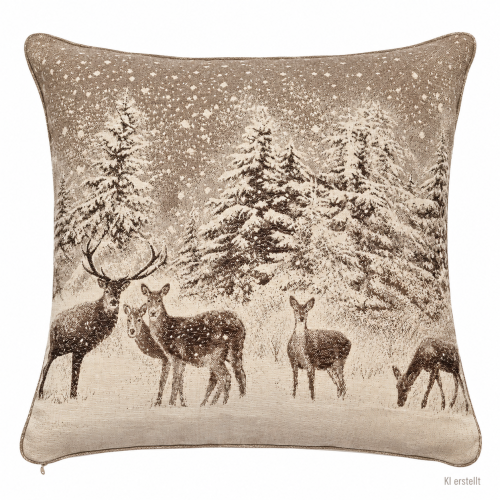 Kissen; Motiv Rehe & Hirsch; ca. 69 x 69  cm; Farbe Beige
