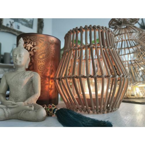 Windlicht; Rattan; Höhe 17 cm