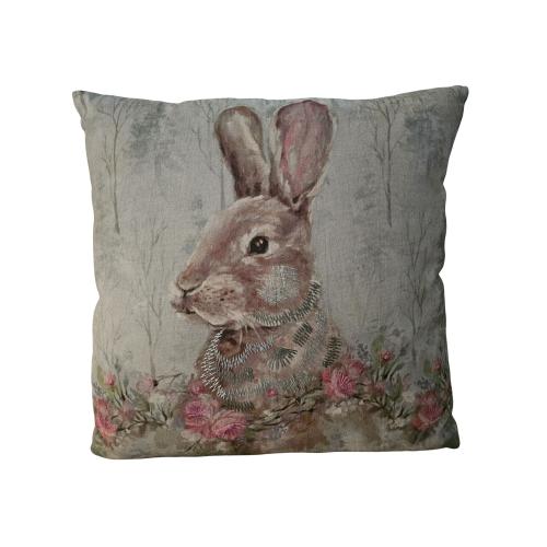 Kissen Hase 3 D bestickt ca. 45 x 45 cm, Hellgrün/ Rosa