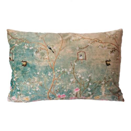 Kissen; Samt; Motiv: Japanischer Garten; 40 x 60 cm