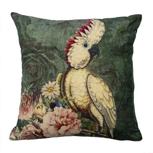 Kissen; Samt; Motiv Kakadu; 45 x 45 cm