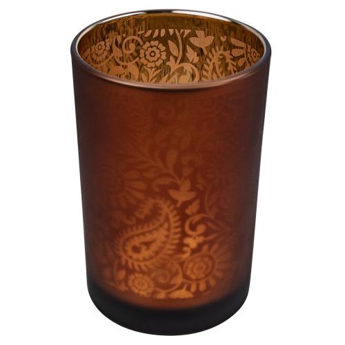 Windlicht aus Glas, Motiv: Paisley; 18 cm; Orange