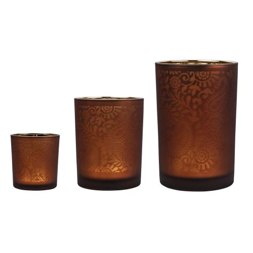 Windlicht aus Glas, Motiv: Paisley; 18 cm; Orange
