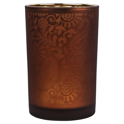 Windlicht aus Glas, Motiv: Paisley; 18 cm; Orange