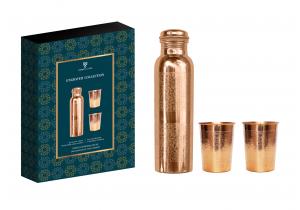 Geschenke-Set  aus Kupfer (1 Trinkflasche & 2 Becher)
