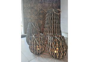 Laterne aus Seegras;; 32 x 32 x 60 cm; Schwarz / Natur