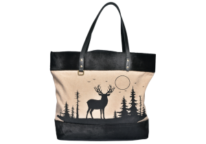 Shopper: Hirsch mit schwarzem Leder:;45 cm