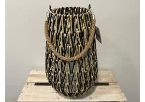 Laterne aus Seegras;; 26 x 26 x 40 cm; Schwarz / Natur