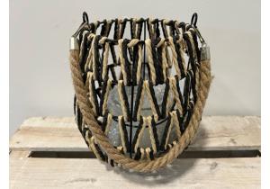 Laterne aus Seegras;; 21 x 21 x 21 cm; Schwarz / Natur