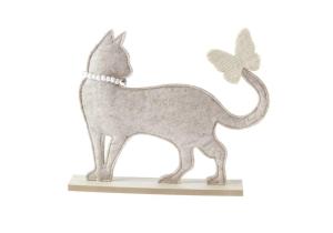 Filz-Katze mit Kette  spielend 21 x 4 x 23 cm; Beige