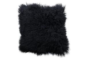 Tibet Schaffell Kissen; 45 x 45 cm; Farbe Schwarz