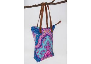 Canvas Bag; Motiv: Flower; Farbe: Blau / Pink /  Pink /Türkies; ca. 42, 5 x 47 x  10,5 cm