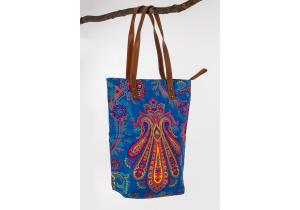 Canvas Bag; Motiv: Paisley; Farbe: Blau / Orange; ca. 34,5 x 41, 5 cm
