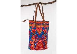 Canvas Bag; Motiv: Ornament; Farbe: Orange / Blau; ca. 34,5 x 41,5 cm