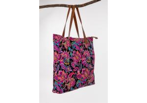 Canvas Bag; Motiv: Flower Power; Farbe: Schwarz / Pink /  Orange /Türkies; ca. 42, 5 x 47 x  10,5 cm