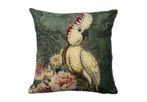 Kissen; Samt; Motiv Kakadu; 45 x 45 cm