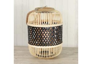 Rattan-Laterne mit Metalldekor;  27 X 27 X 38 cm, Schwarz / Natur