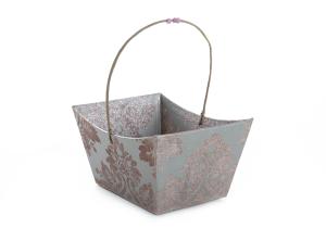 Präsentkörbe aus Pappe (25) ; Muster: Ornament; Farbe: Grau / Rosé; Größe B; ca. 27 x 20 x 15 cm;