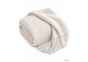 Plaid mit Fransen; ca. 120 cm x 210 cm; Creme