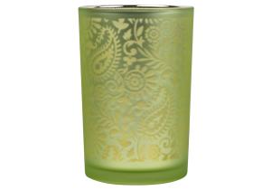 Windlicht aus Glas; Motiv: Paisley; 18 cm; Hellgrün