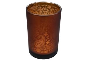 Windlicht aus Glas, Motiv: Paisley; 18 cm; Orange