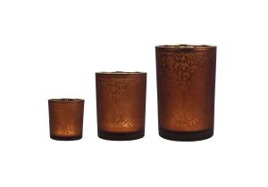 Windlicht aus Glas, Motiv: Paisley; 18 cm; Orange
